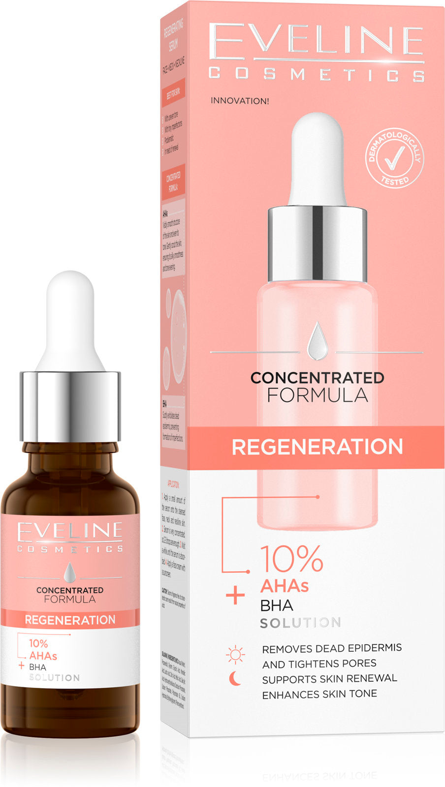 Eveline Concentrated Formula Regenerating Serum with 10% AHA BHA Acid for Face Neck and Decollete 18ml