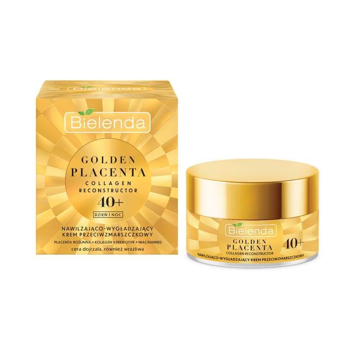 Bielenda Golden Placenta Collagen Reconstructor Moisturising Smoothing Anti Wrinkle Cream 40+ Day/Night 50ml