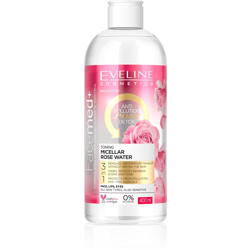 Eveline Facemed Tonning Micellar Rose Water Face Detox Waterproof Makeup 400ML