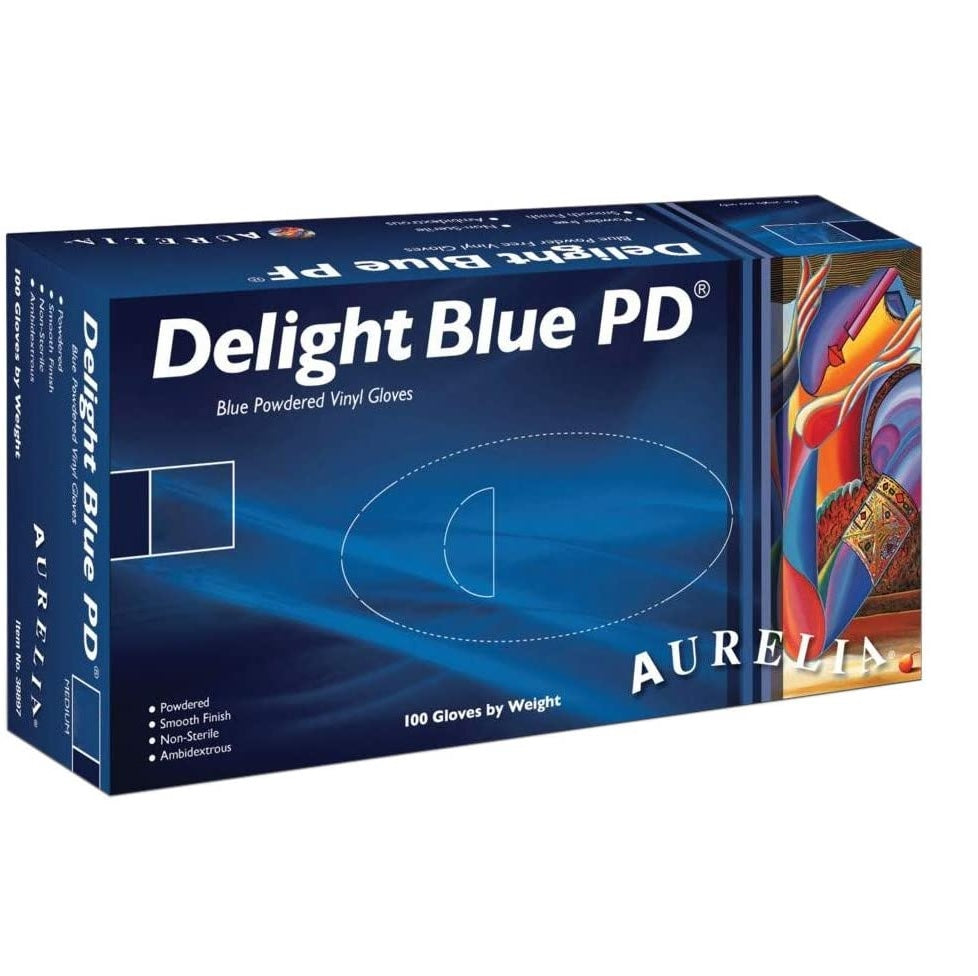 Aurelia Delight PF Blue Powder Free Vinyl Examination Gloves Size XL 100pcs
