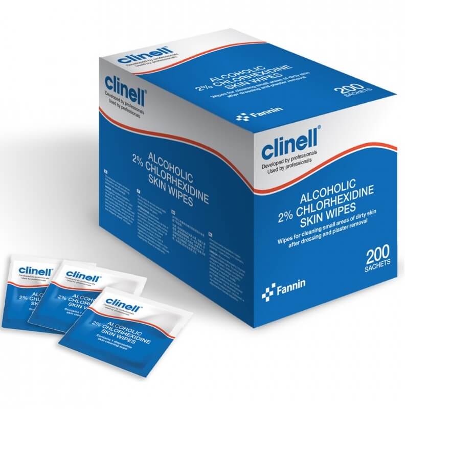 Clinell Alcoholic 2% Chlorhexidine Skin Wipes 200pcs