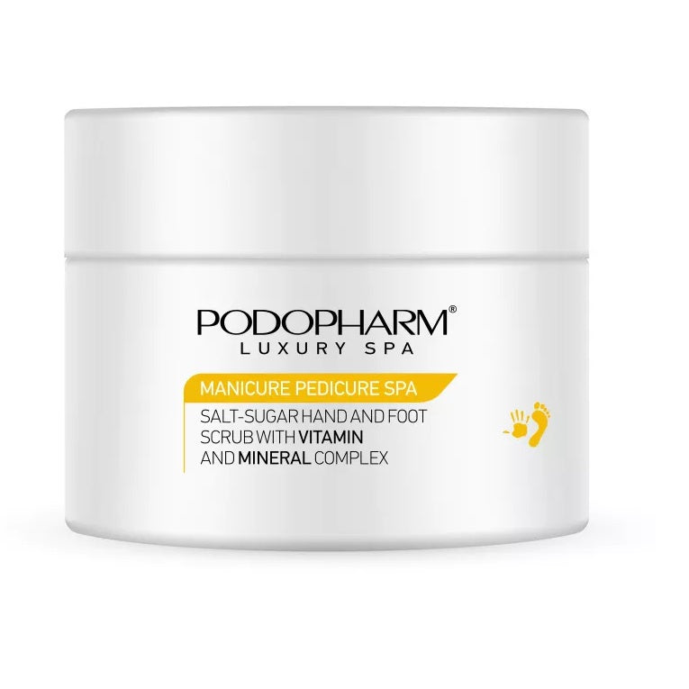 Podopharm Luxury Spa Salt and Sugar Scrub For Hands Feet and Body with Vitamins and Minerals 300g