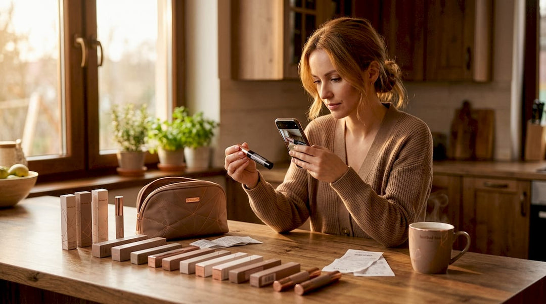 Woman organizing budget cosmetics haul checklist