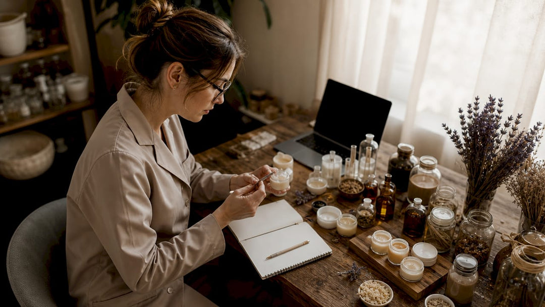 Researcher examining affordable cosmetics samples in lab