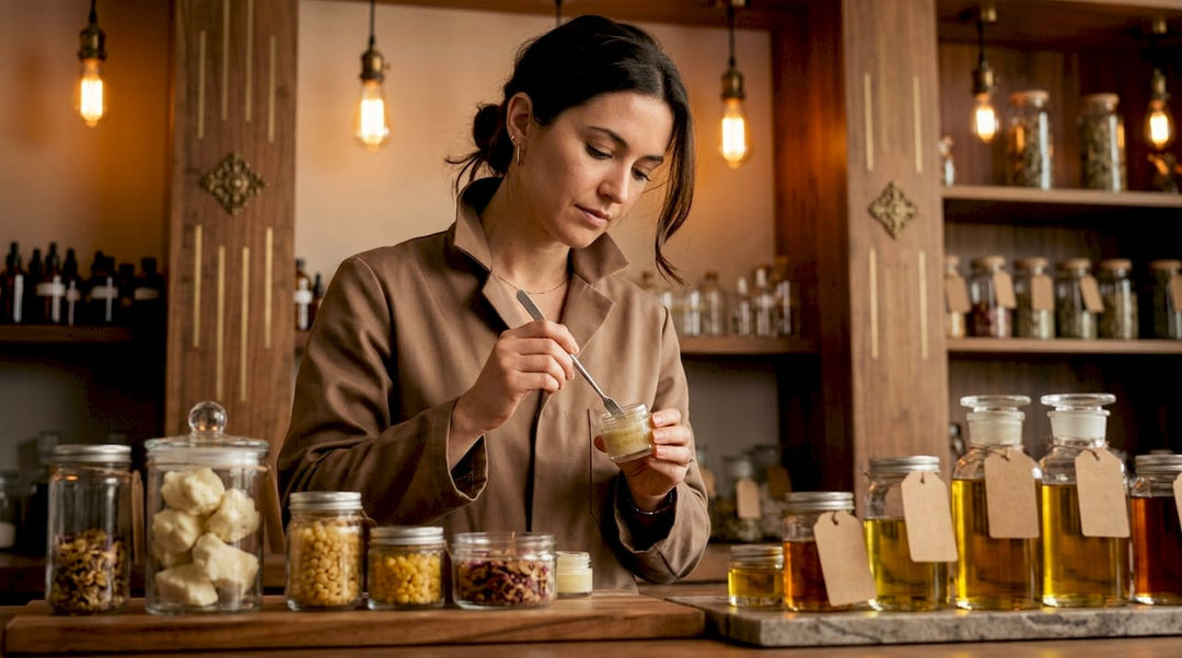 Chemist examining Polish lip balm ingredients