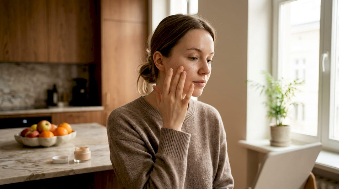Woman applying Polish tinted moisturiser in bathroom