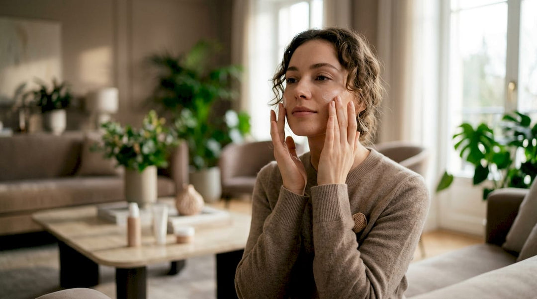Young woman applying simple skincare in bathroom