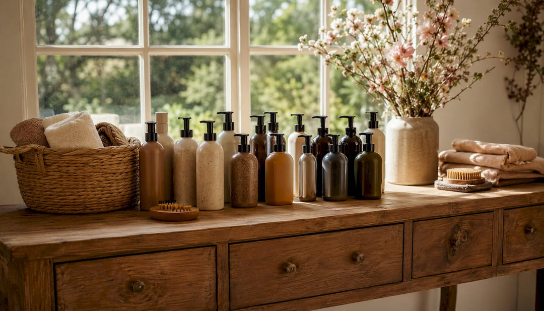 Variety of Polish shampoo bottles on shelf