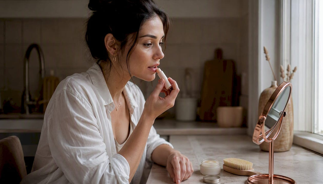 Close-up of lip balm being applied to lips