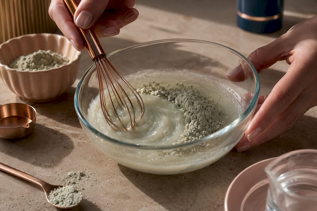 Hands mixing an alginate mask gel