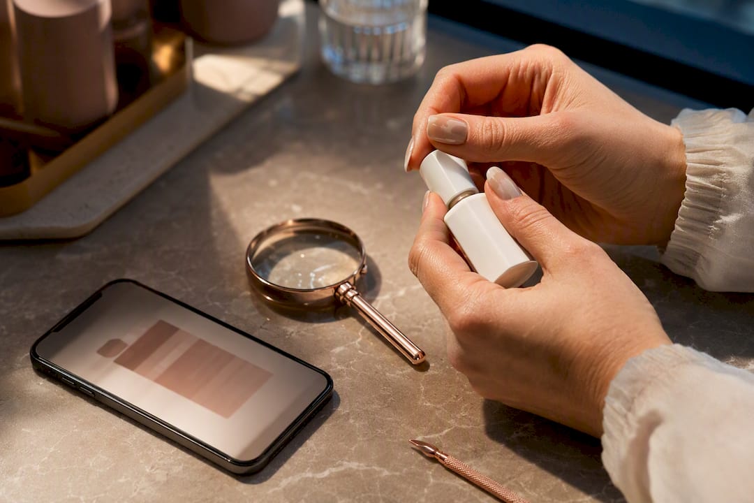 Shopper checking anonymous nail product details