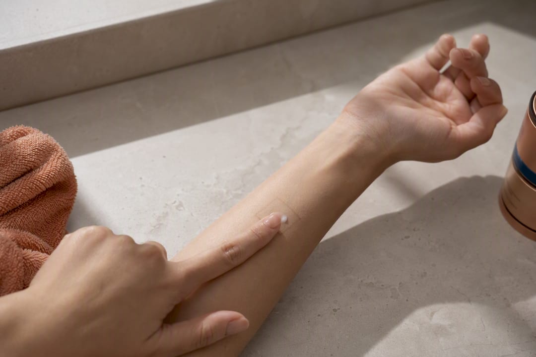 Forearm undergoing a skincare patch test