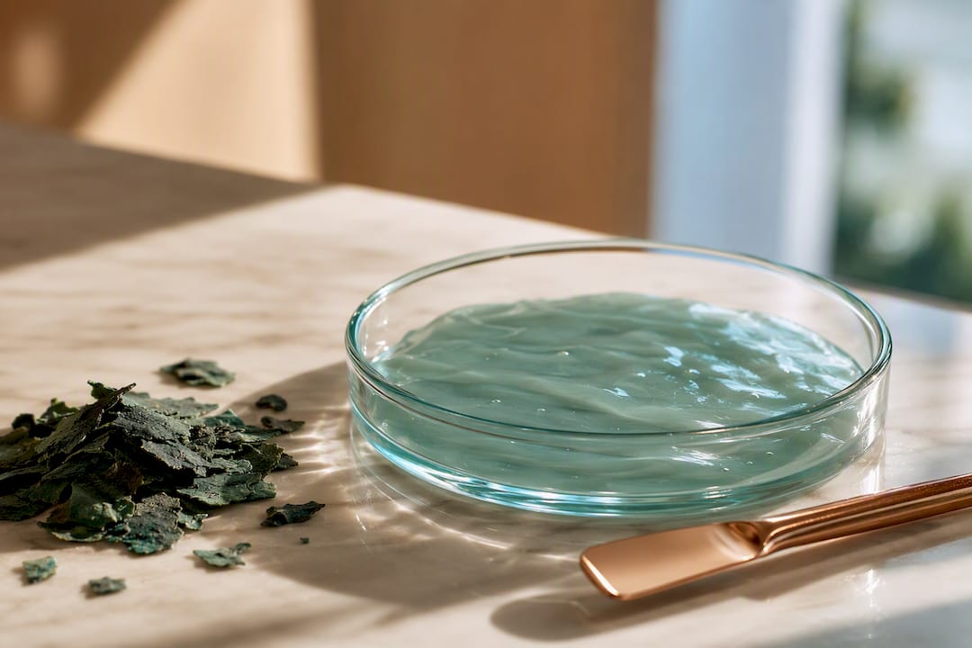 Pale spirulina extract in laboratory dish