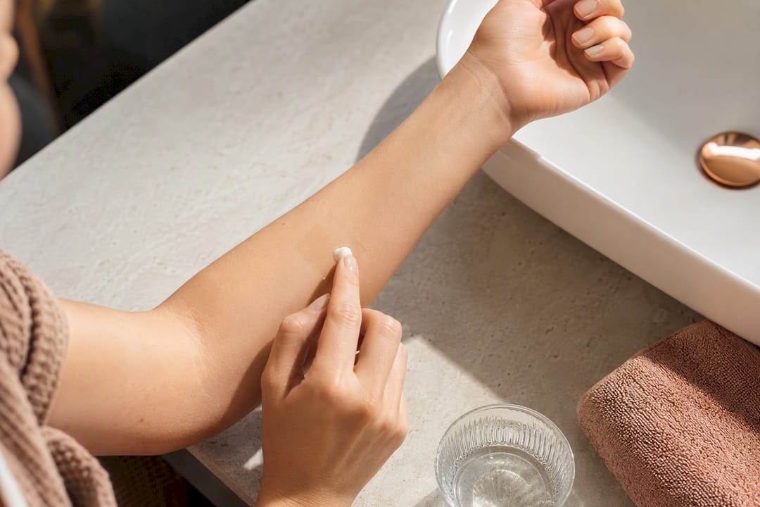 Anonymous skincare patch test on forearm
