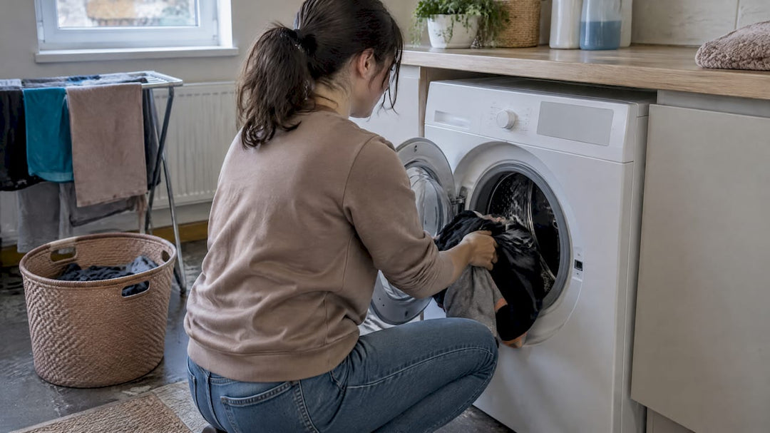 Sportswear being loaded into washing machine