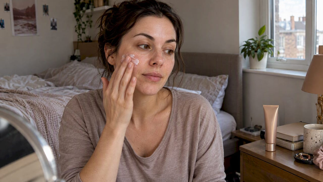 Woman applying moisturiser during her skincare routine