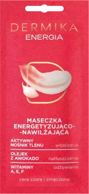 Dermika - Beauty Masks/Maseczki Piękności - ENERGIA - Energetyzująca i nawilżająca maska ​​do twarzy i szyi dla zmęczonej, szarej skóry/Maseczka energetyzująco - nawilżająca na twarz i szyję skóry głowy, szara 10ml 5902046370084