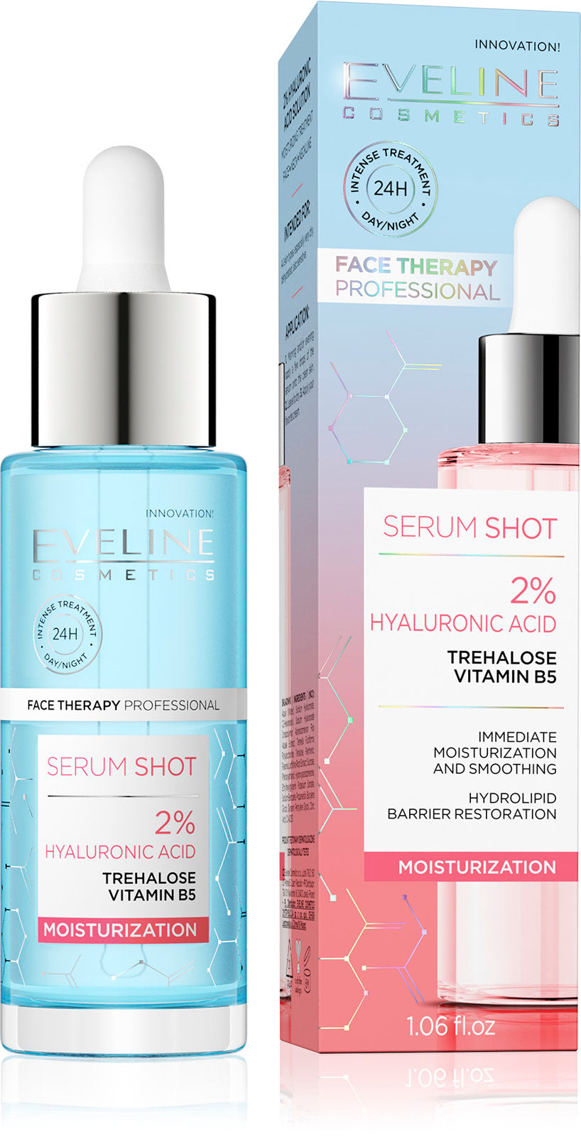 Eveline Face Therapy Professional Serum Shot Moisturizing Treatment 2% Hyaluronic Acid for Face Neck and Neckline 30ml