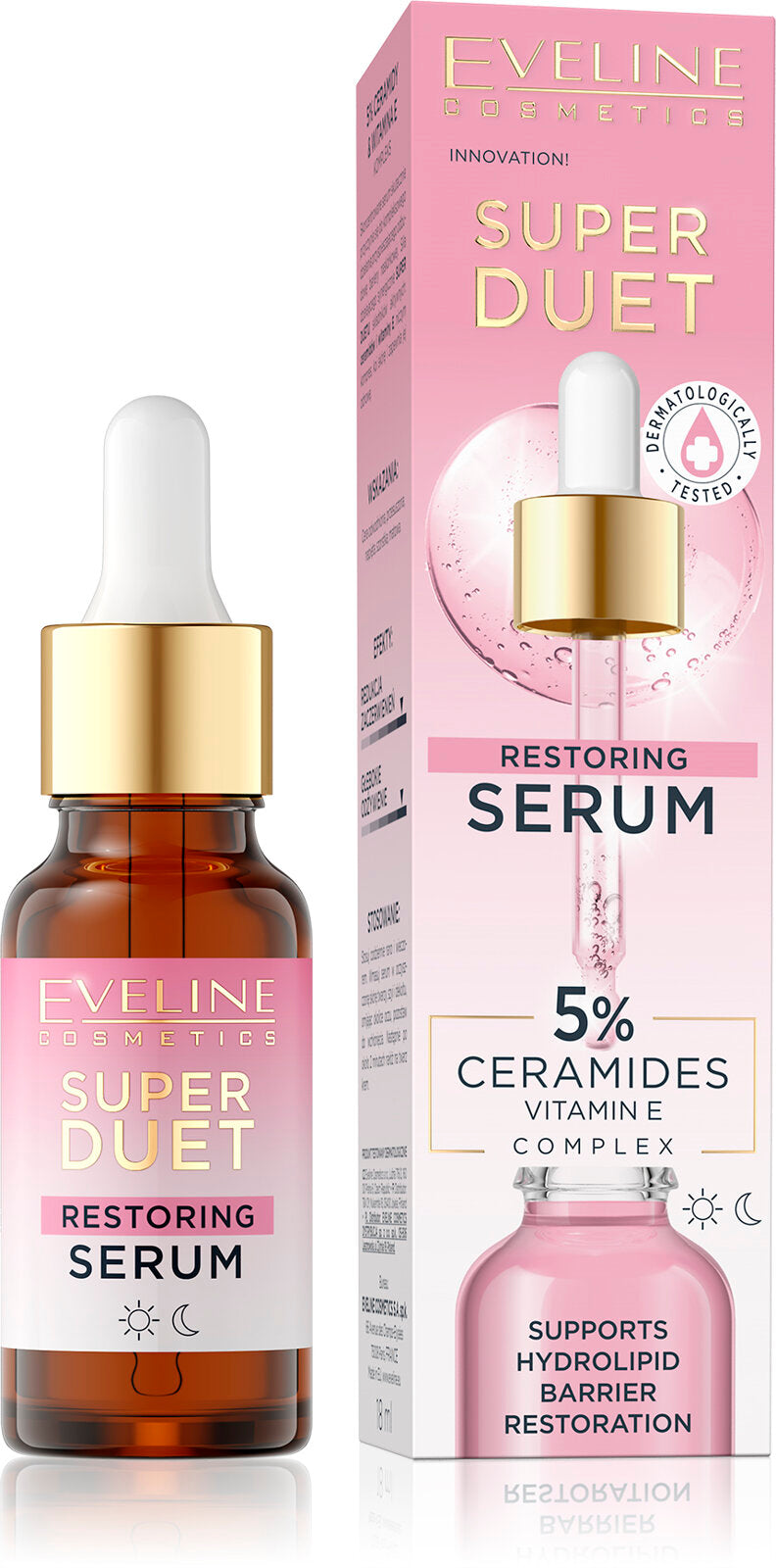 Eveline Super Duet Restoring Regenerating Serum 5% Ceramides Vitamin E Complex for Dehydrated and Dry Skin Day and Night 18ml