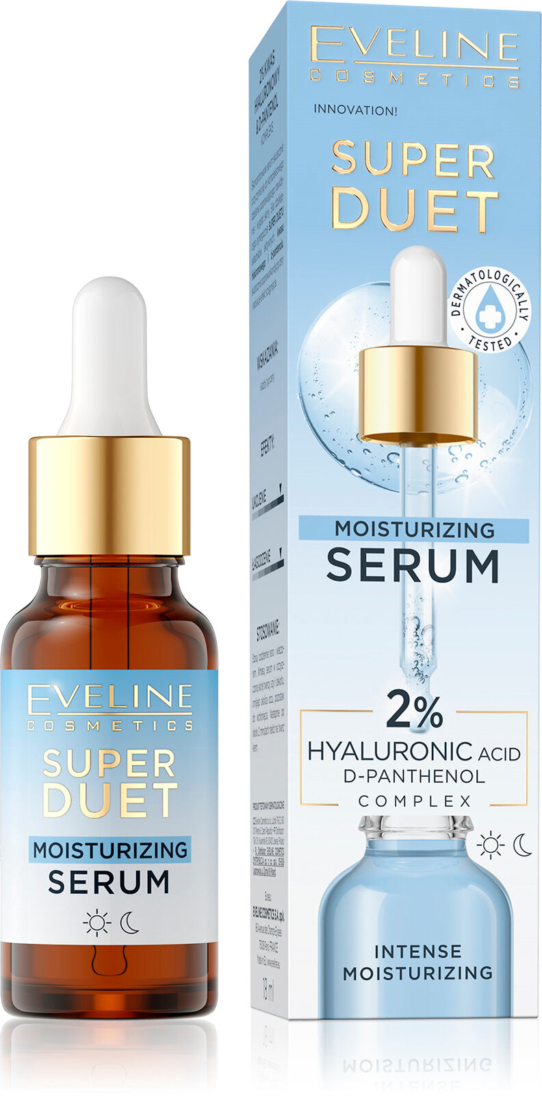 Eveline Super Duet Concentrated Moisturizing Serum with 2% Hyaluronic Acid and D-Panthenol Complex for All Skin Types 18ml