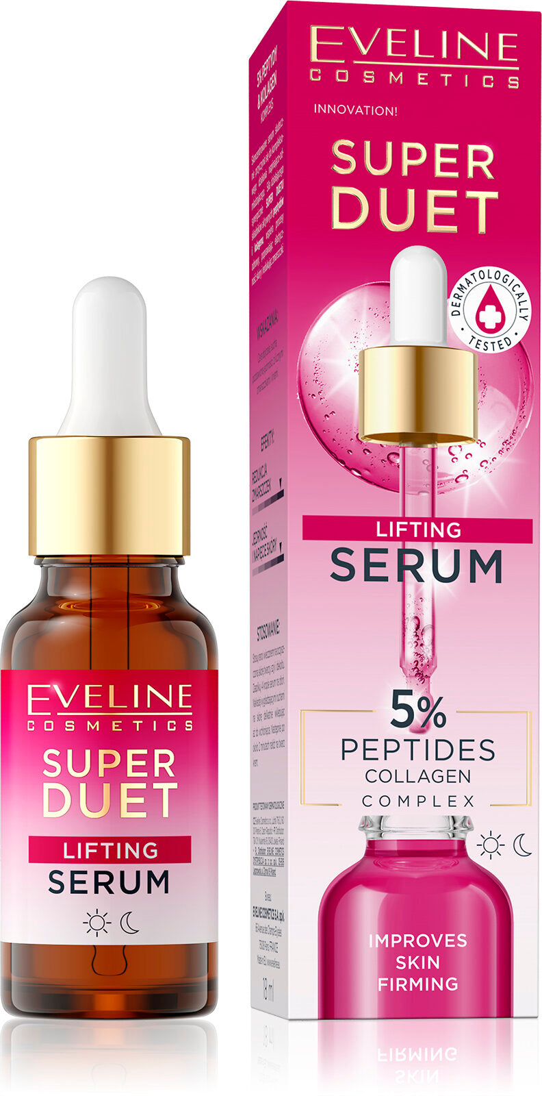 Eveline Super Duo Concentrated Lifting Serum with 5% Peptides and Collagen Complex for Dry and Mature Skin Day and Night 18ml