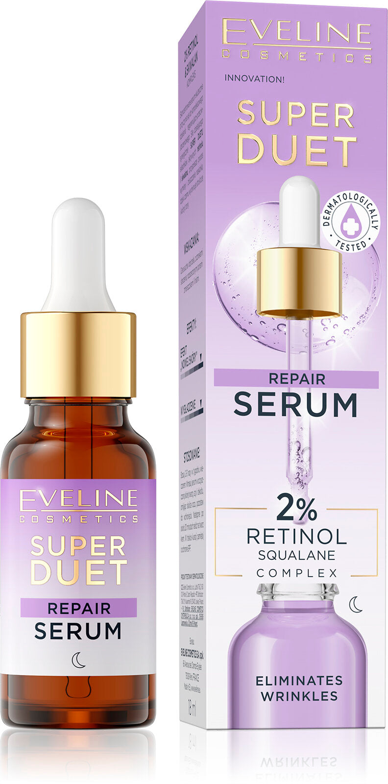 Eveline Super Duet Repair Concentrated Serum with 2% Retinol and Squalane Complex for Dry and Mature Skin for Night 18ml