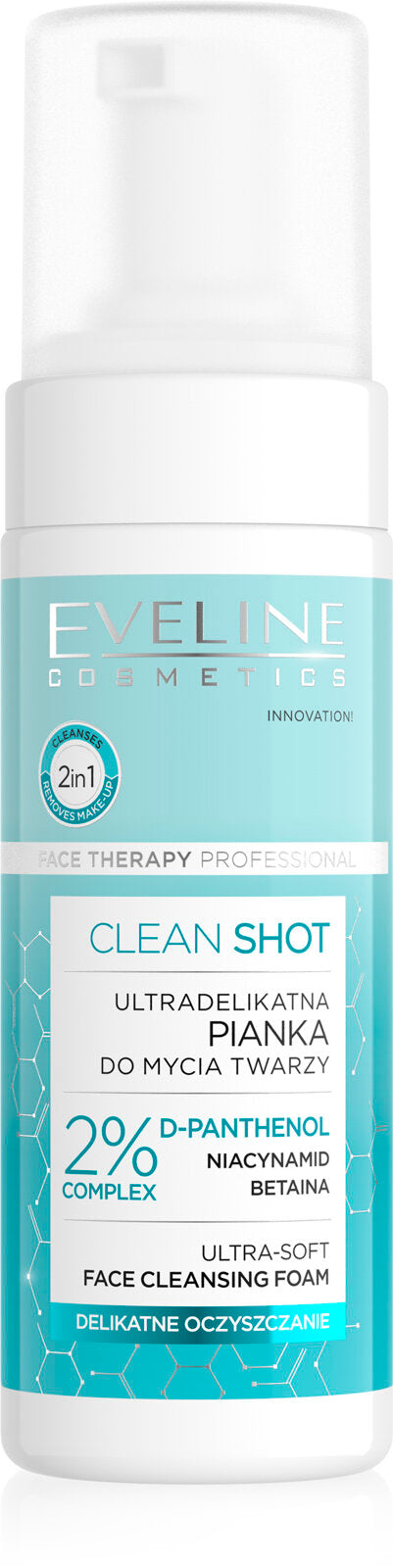 Eveline Clean Shot 2% D-Panthenol Complex Ultra-gentle Facial Cleansing Foam for All Skin Types 150ml