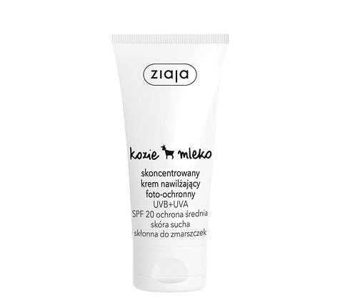 Ziaja - Mleko Kozie - Skoncentrowany KREM do twarzy nawilżający fotoochronny UVA + UVB SPF 20 do skóry suchej i skłonnej do zmarszczek 50ml 5901887032625