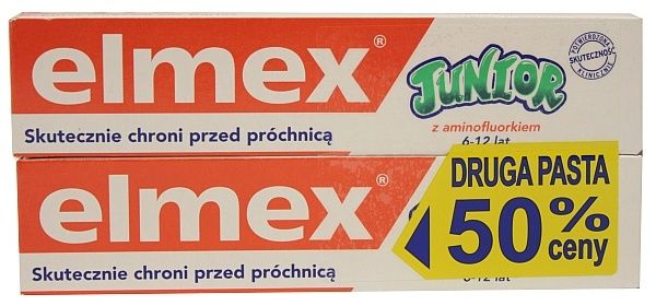 ELMEX Junior - ZESTAW 2x PASTA do zmieniających się zębów dla dzieci 7-12 lat PRZECIW PRÓCHNICY z aminofluorkiem 2x75ml (DRUGA ZA 50% ocen!) 8714789973142