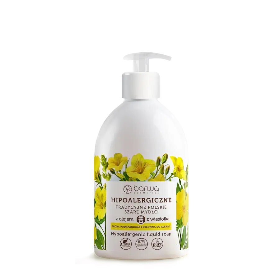 Barwa Hypoallergenic Traditional Polish Gray Liquid Soap Evening Primrose for Delicate Skin 500ml