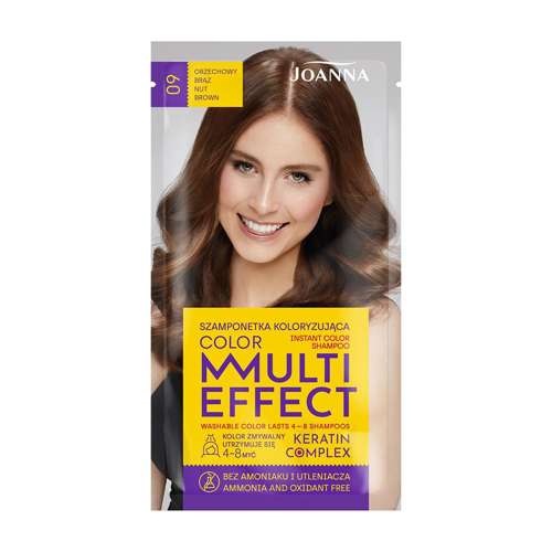 Joanna - Multi Color Effect Keratin Complex - Szampon koloryzujący Farba Saszetka 4-8 myć / Szamponetka 09 ORZECHOWY BRĄZ 35g 5901018015190