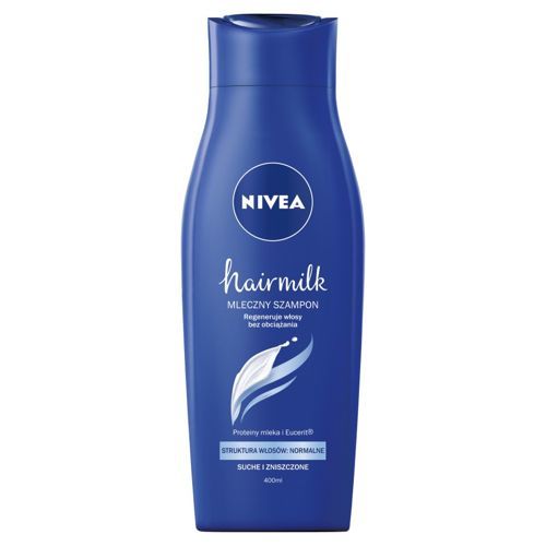 Nivea - HAIRMILK - Mleczny SZAMPON do włosów o strukturze NORMALNEJ, suchych, zniszczonych 400ml 5900017056999