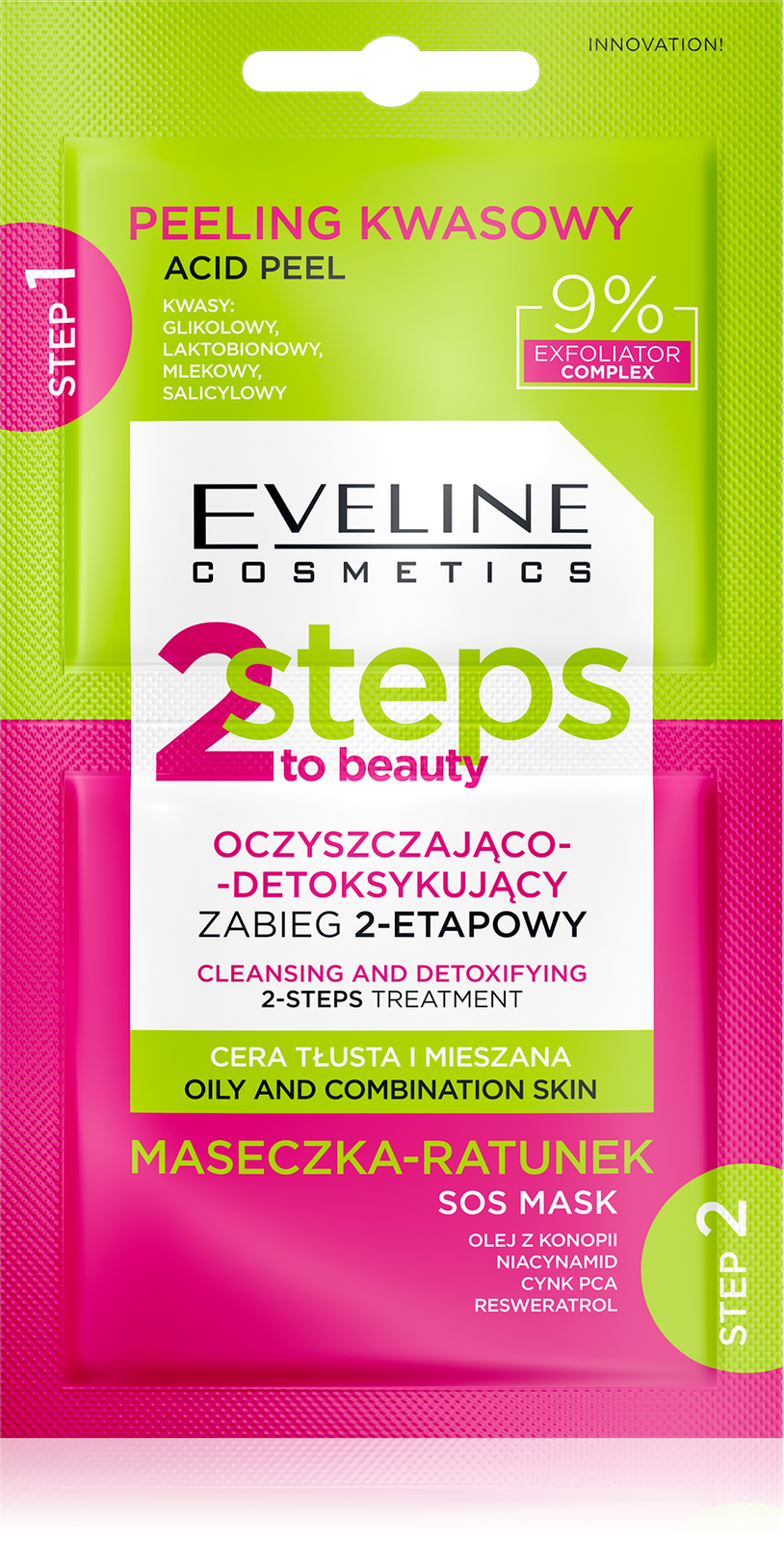 Eveline 2 Steps To Beauty Cleansing and Detoxifying 2-Step Treatment for Oily and Combination Skin 2x4ml