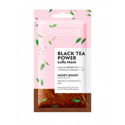 Bielenda The Black Tea Power 2w1 Nawilżająca maska ​​do twarzy z peelingiem Luffa do każdego rodzaju skóry suchej i odwodnionej 8g