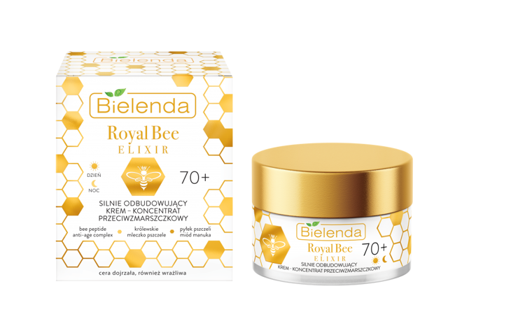 Bielenda Royal Bee Elixir Silnie Odbudowujący Krem Przeciwzmarszczkowy do Twarzy 70+ 50ml 