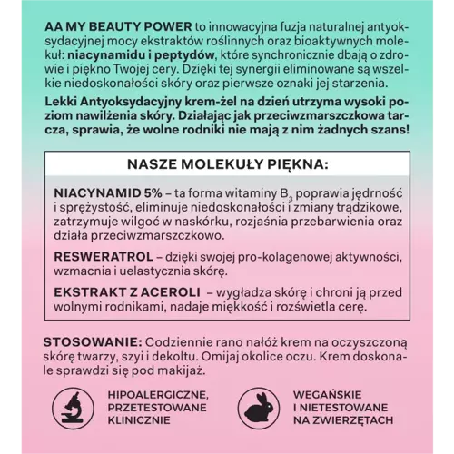 AA Oceanic - AA MY BEAUTY POWER - NIACINAMIDE 5% Antyoksydacyjny krem-żel na dzień 50 ml 5900116075976