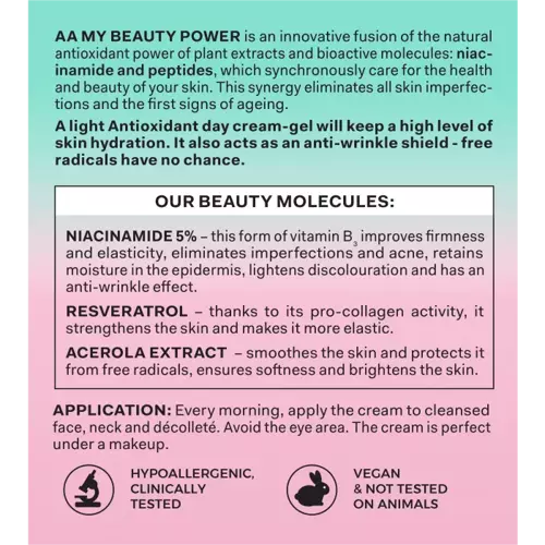 AA Oceanic - AA MY BEAUTY POWER - NIACINAMIDE 5% Antyoksydacyjny krem-żel na dzień 50 ml 5900116075976