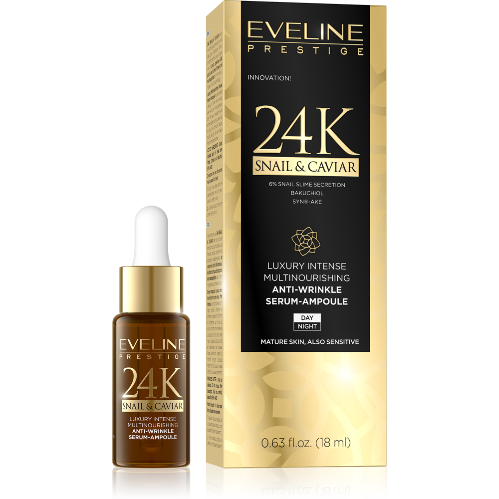 Eveline Prestige 24K Snail & Caviar Luxurious Multi-Nutritious Anti-Wrinkle Serum-Ampoule 18ml