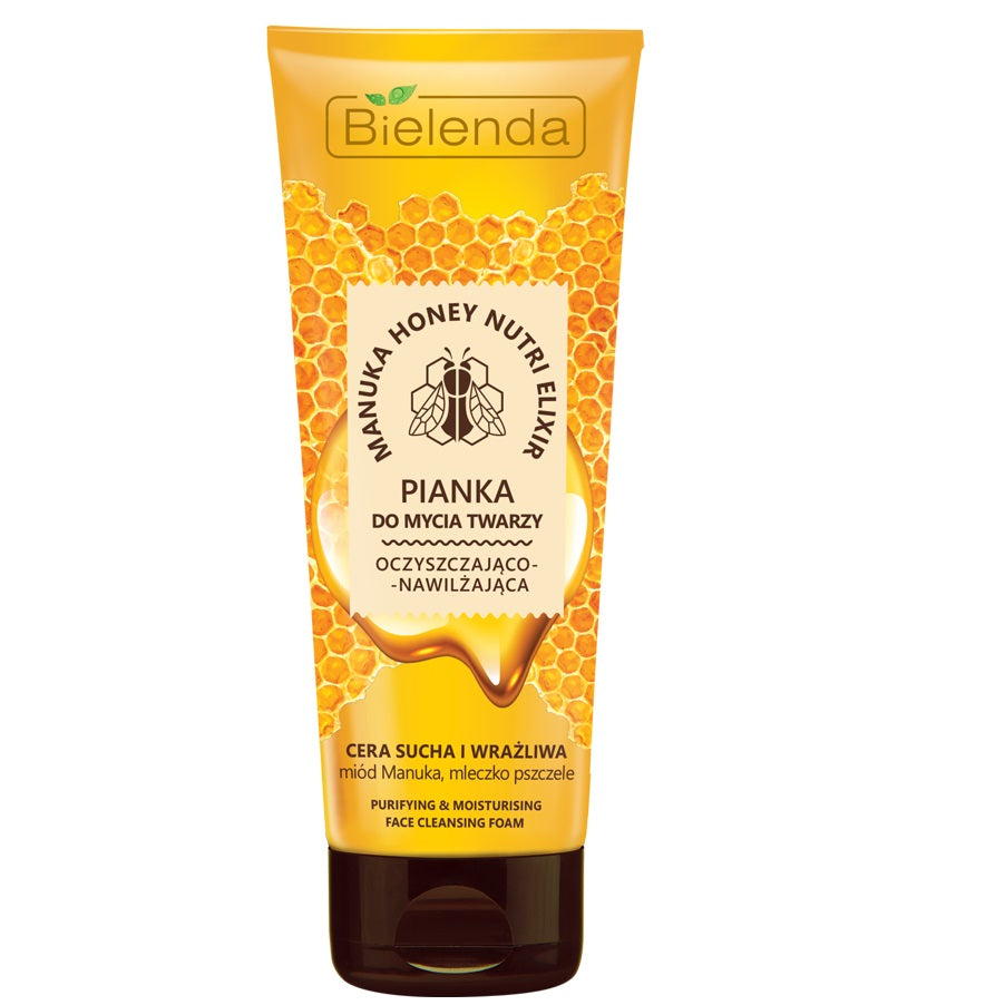 Bielenda Manuka Honey Nutri Elixir Oczyszczająca i Nawilżająca Pianka Do Twarzy dla Skóry Suchej i Wrażliwej 175g