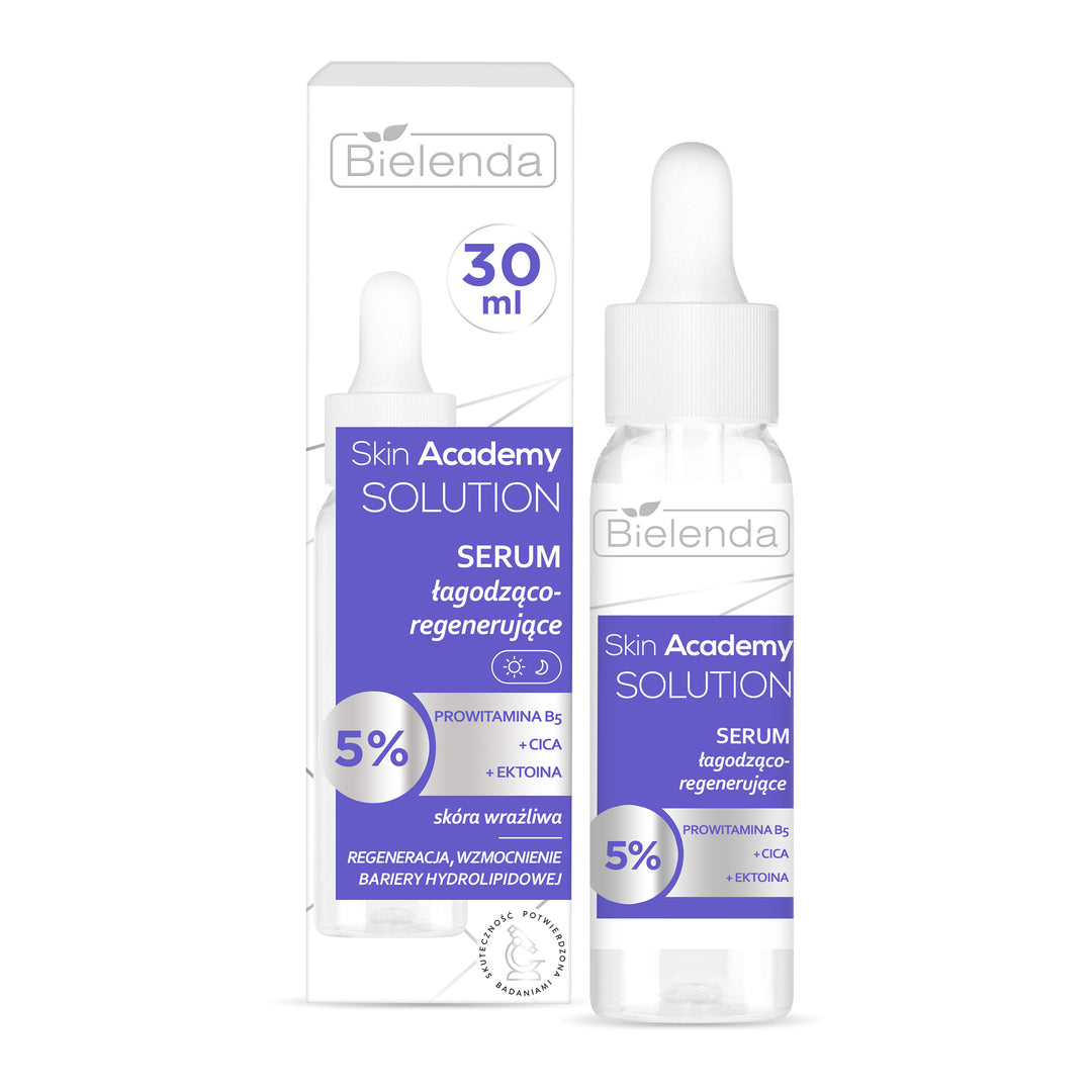 Bielenda Skin Academy Solution Serum kojąco-regenerujące do skóry wrażliwej z prowitaminą B5 Cica i ektoiną 30ml