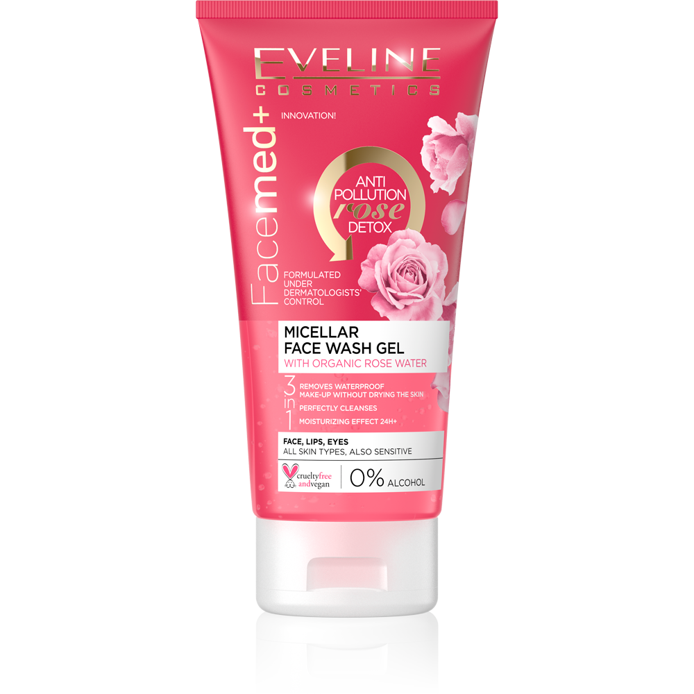 Eveline FaceMed+ Micellar Face Wash Gel with Organic Rose Water for All Skin Types 150ml
