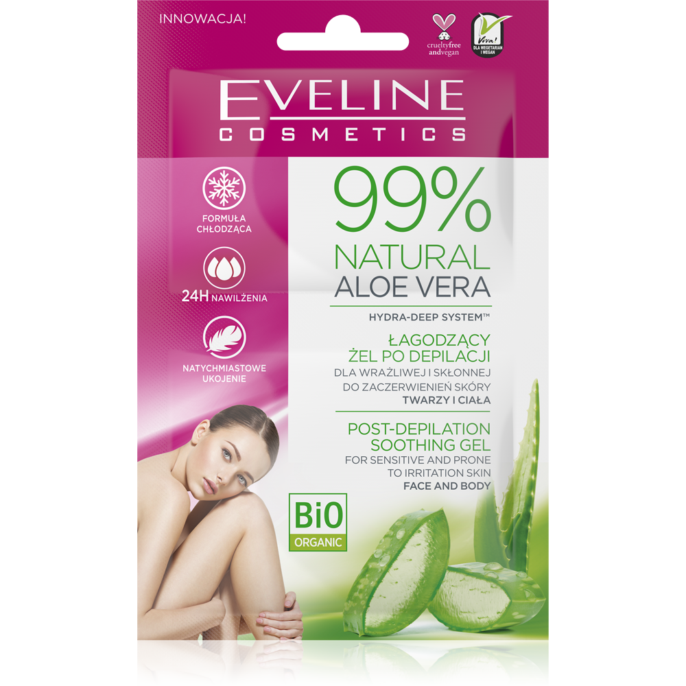 Eveline 99% Natural Aloe Vera After Depilation Soothing Gel for Sensitive Face and Body Skin 2x5ml