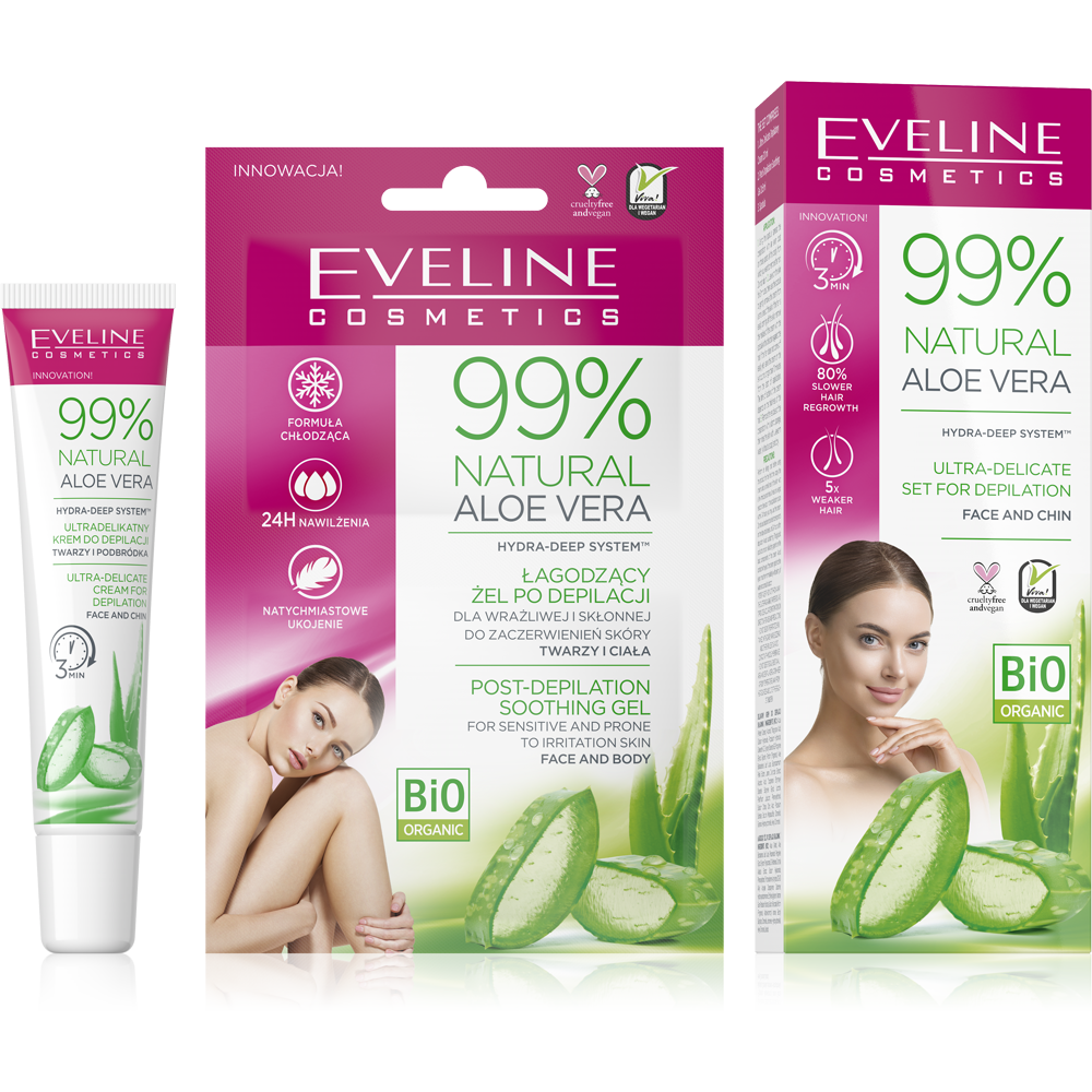 Eveline 99% Natural Aloe Vera Set for Face and Chin Depilation with Post Depilation Soothing Gel  1pcs