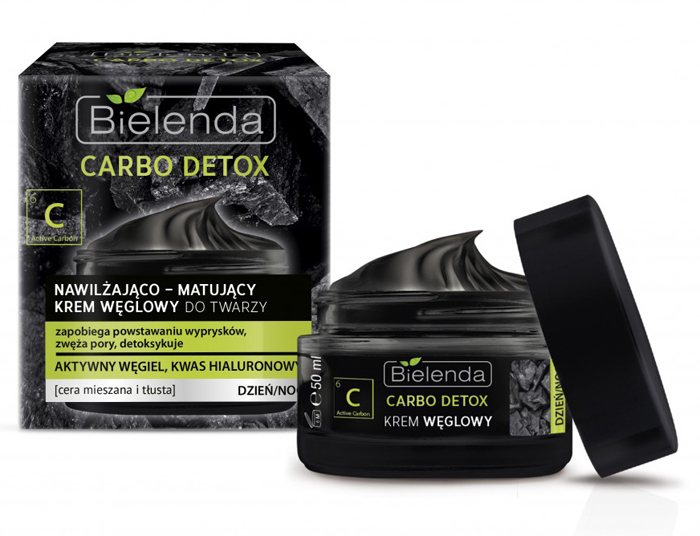 Bielenda Carbo Detox Nawilżający i Matujący Krem Węglowy do Twarzy z Kwasem Hialuronowym 50ml