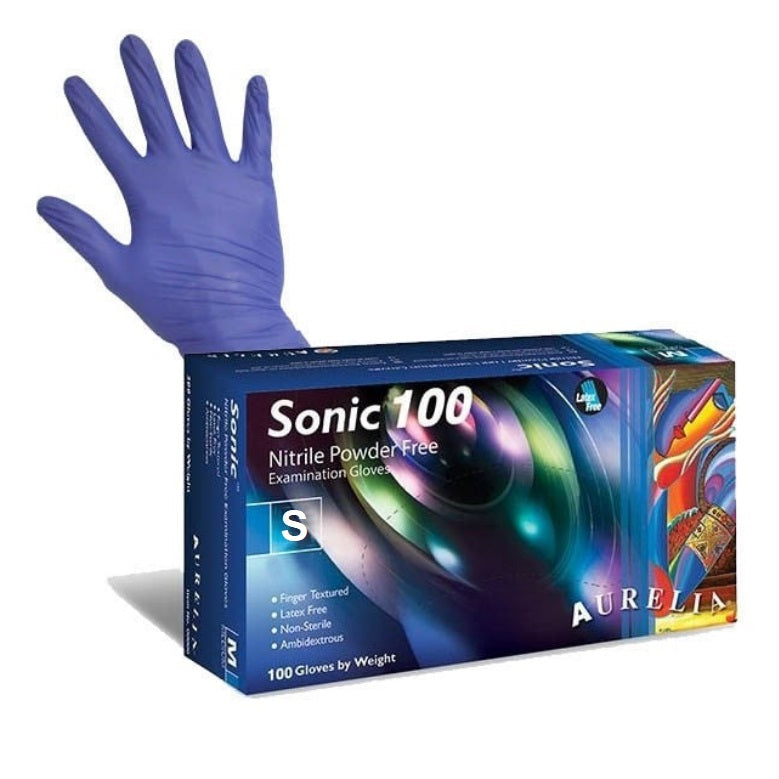 Aurelia Ultra Thin Sonic Nitrile Powder Free Examination Gloves Cobalt Blue Rozmiar S 100 szt.