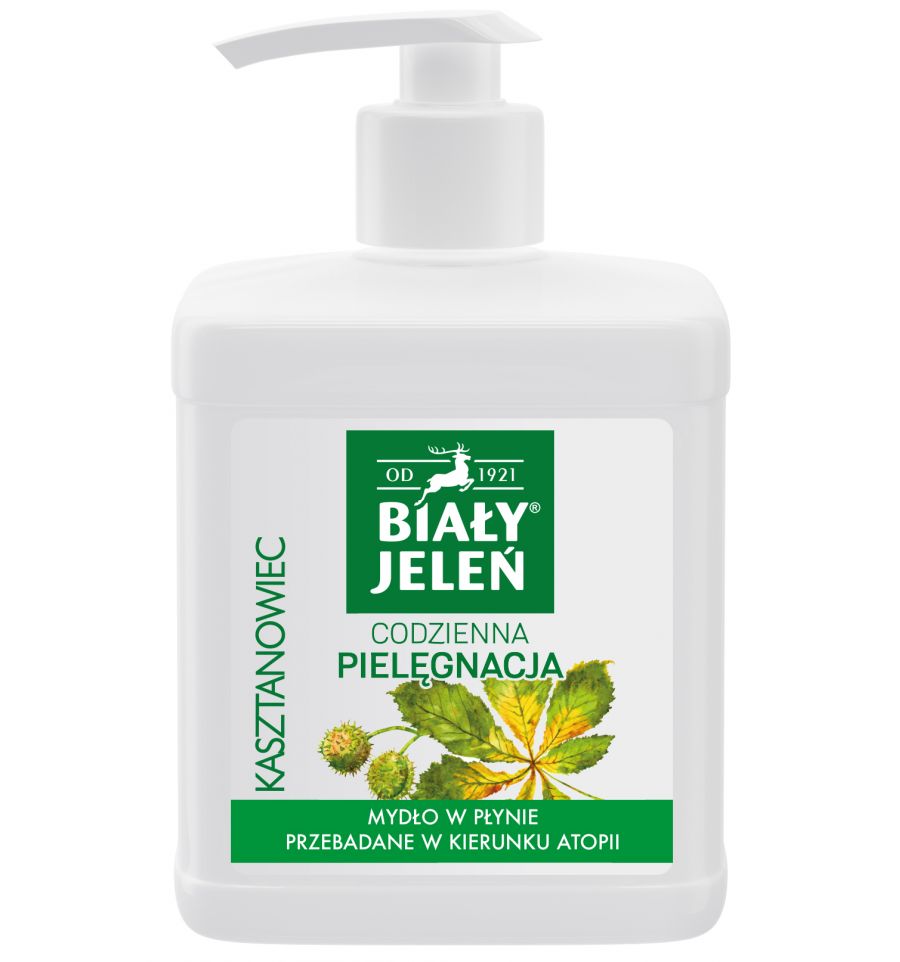 Biały Jeleń - Premium - Hipoalergiczne MYDŁO W PŁYNIE Naturalne KASZTANOWOWE (zielone) podajnik 500ml 5900133009107