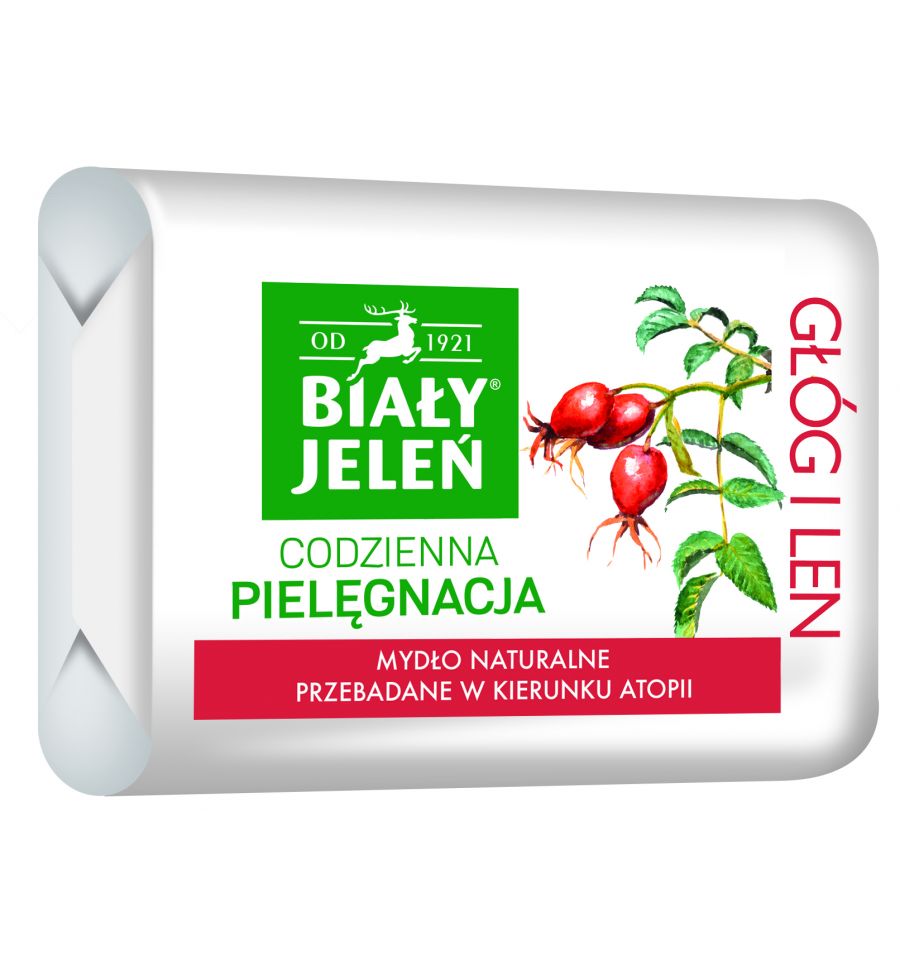 Biały Jeleń - Premium - MYDŁO Hipoalergiczne z naturalnymi GŁOGAMI (czerwone) KOSTKA 100g 5900133009411