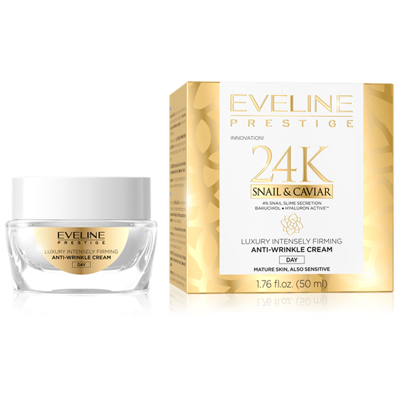 Eveline Prestige 24K Snail &amp; Caviar Luksusowy Intensywnie Ujędrniający Przeciwzmarszczkowy Krem na Dzień 50ml