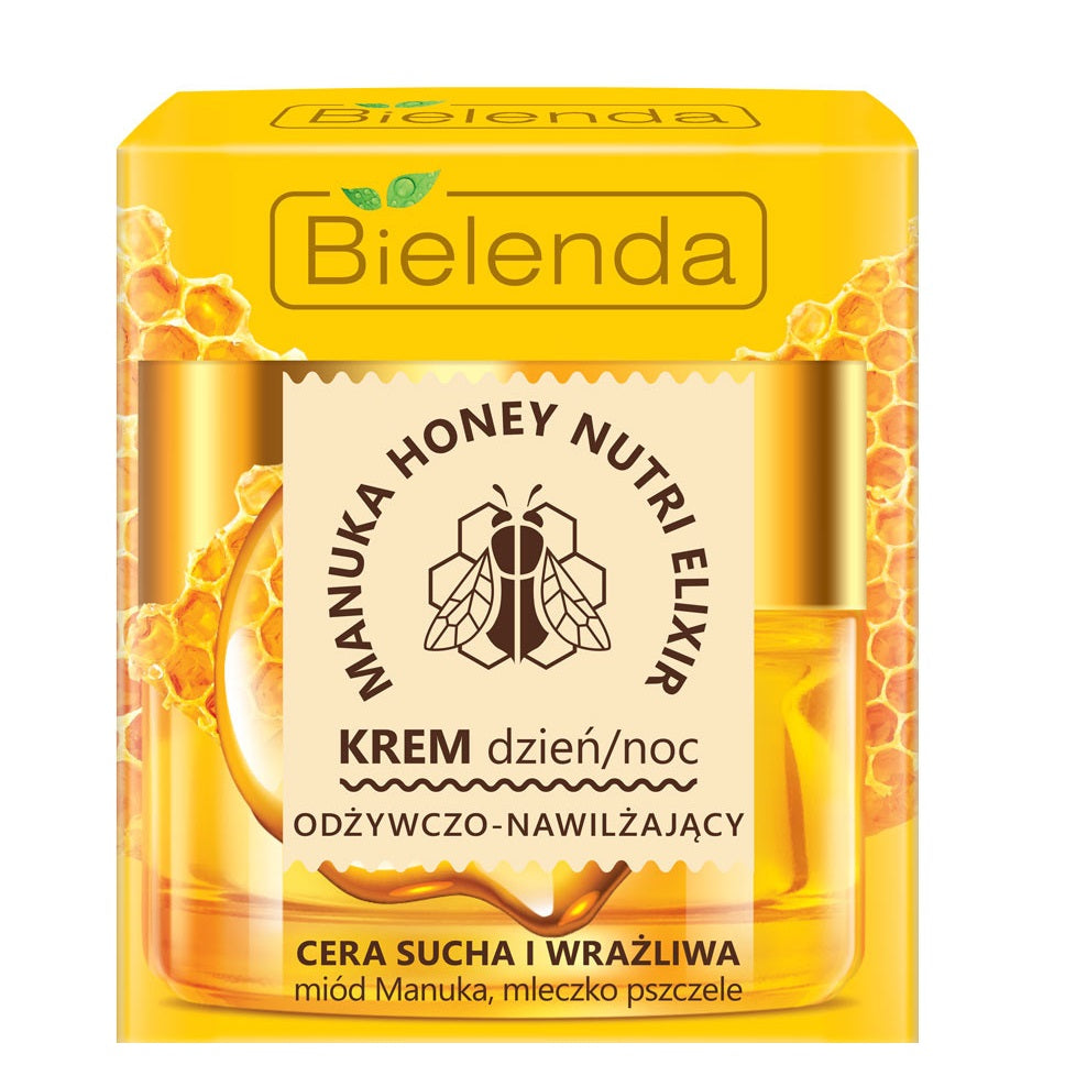 Bielenda Manuka Honey Nutri Elixir Odżywczy i Nawilżający Krem do Twarzy Dzień/Noc do Skóry Suchej i Wrażliwej 50ml