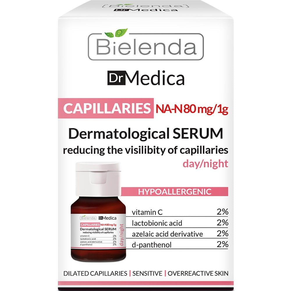 Bielenda Dr Medica Capillaries Dermatological Serum do twarzy redukujące zaczerwienienia skóry na dzień i na noc 30ml